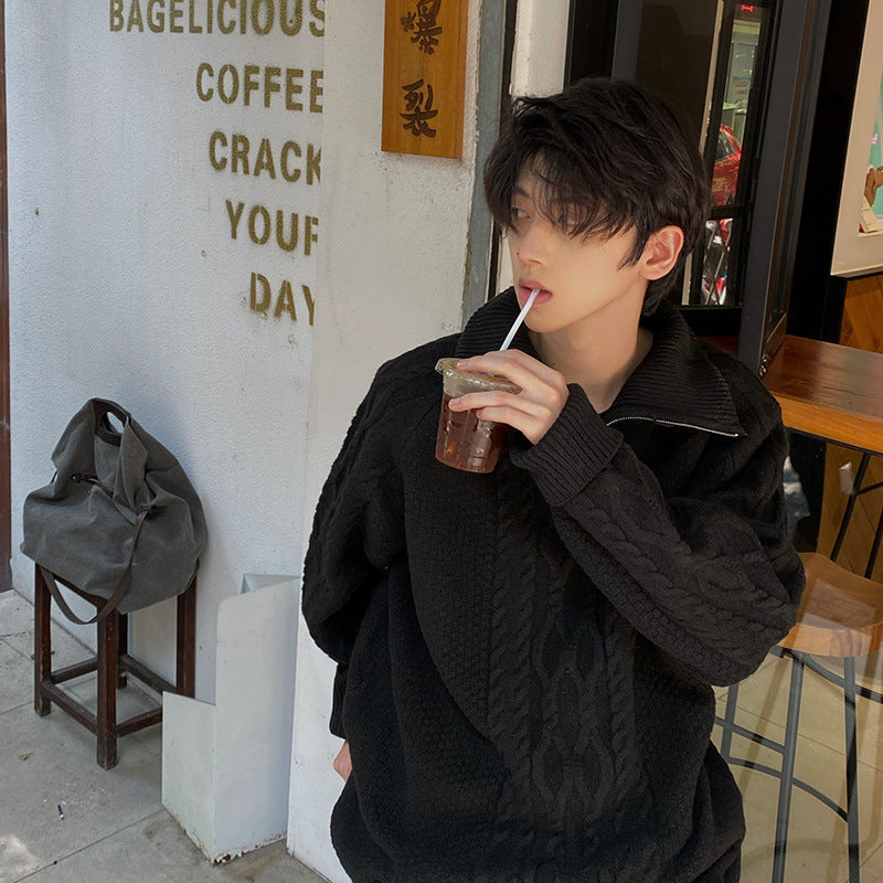 Maglione oversize da uomo Valstrend con colletto alto, ideale per autunno e inverno, tessuto di alta qualità, stile casual e caldo