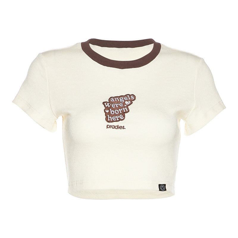 T-shirt donna Valstrend con collo rotondo, maniche corte e stampa lettera fashion, tessuto morbido e comodo.