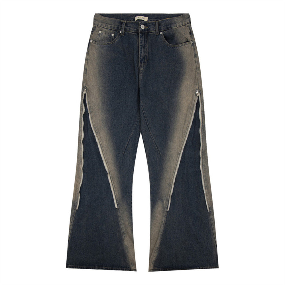Spray Painting Zipper Design Sense Slightly Flared Jeans Men