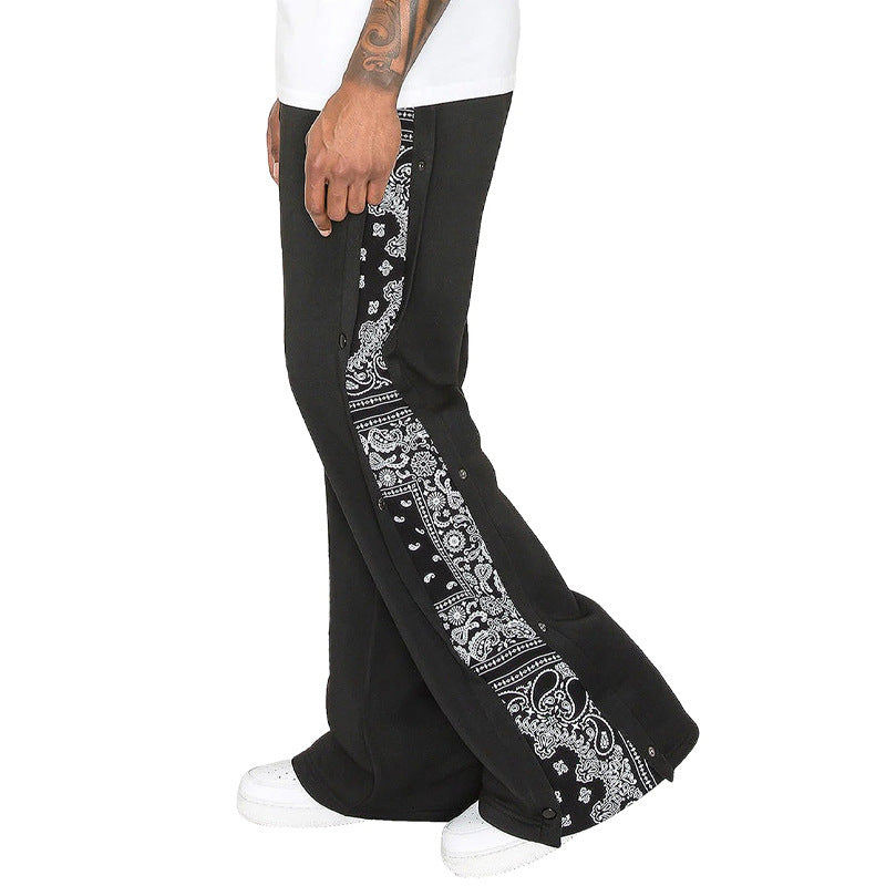 High Street Multi-line Hip Hop Breasted Sports Casual Pants Men's Loose West Coast Paisley Wide Leg Pants