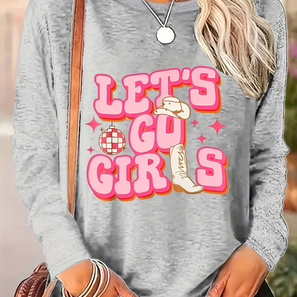 Women's Long Sleeve Round Neck T-shirt Casual Sports Simple Print Graphic, Women's Sportswear & Clothing