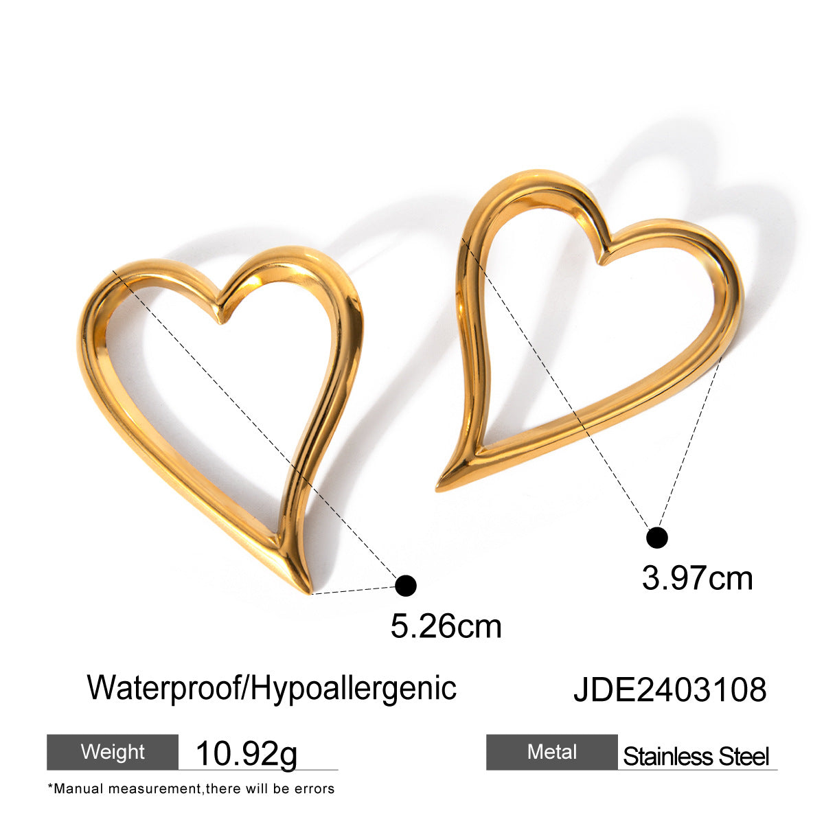 Orecchini a cuore intrecciato in acciaio inossidabile placcato oro 18K, eleganti e lucidi, design romantico e raffinato.