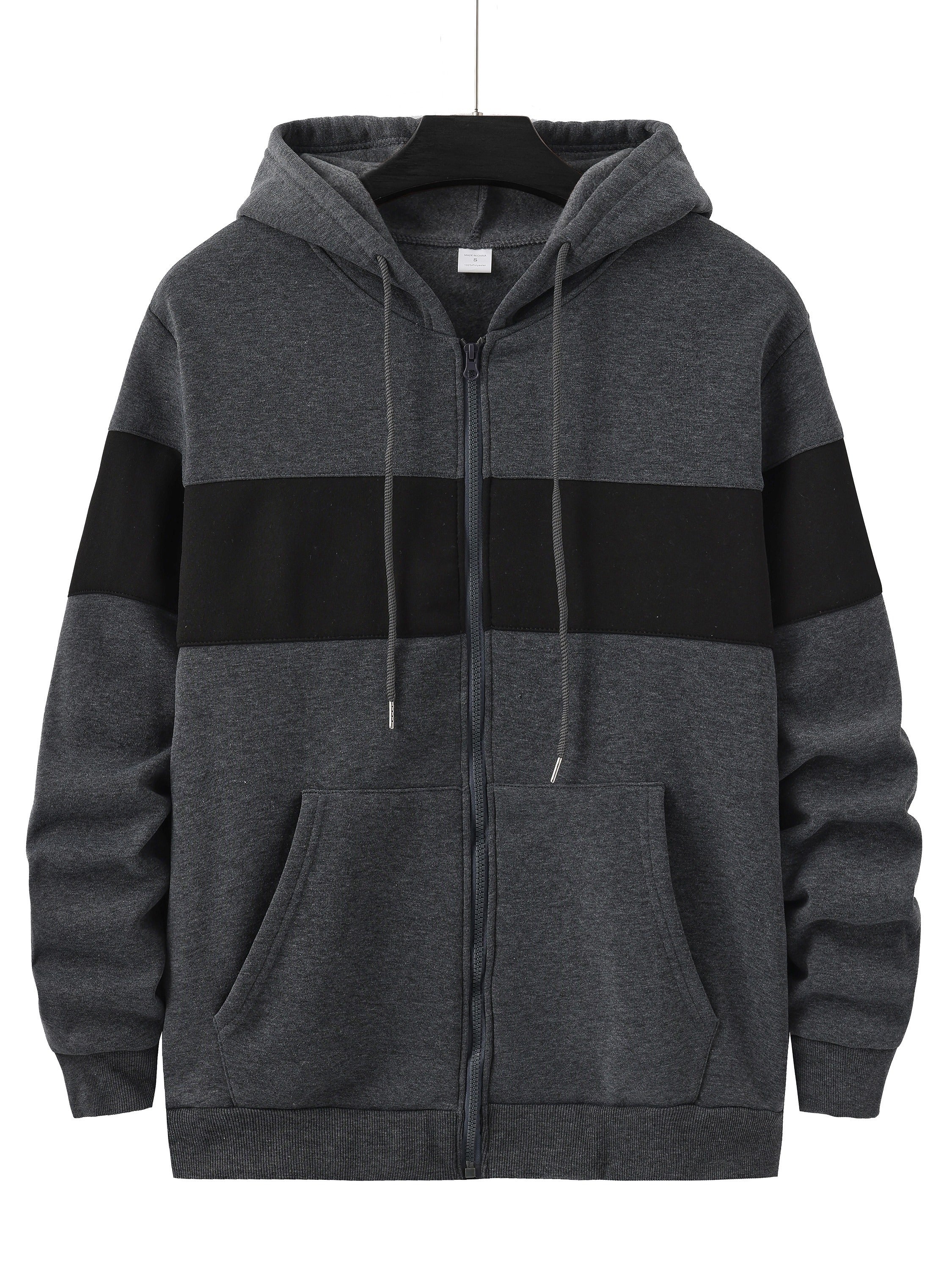 Felpa con cappuccio da uomo Valstrend, maglia zip a maniche lunghe con dettagli a contrasto e tasche, casual e sportiva per primavera e autunno.