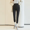 Pantaloni maternità a vita alta in pile con supporto addominale, stile casual, caldo per autunno e inverno, marchio Valstrend.