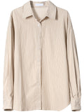 Camicia donna casual a righe verticali, maniche lunghe e vestibilità ampia, marca Valstrend.