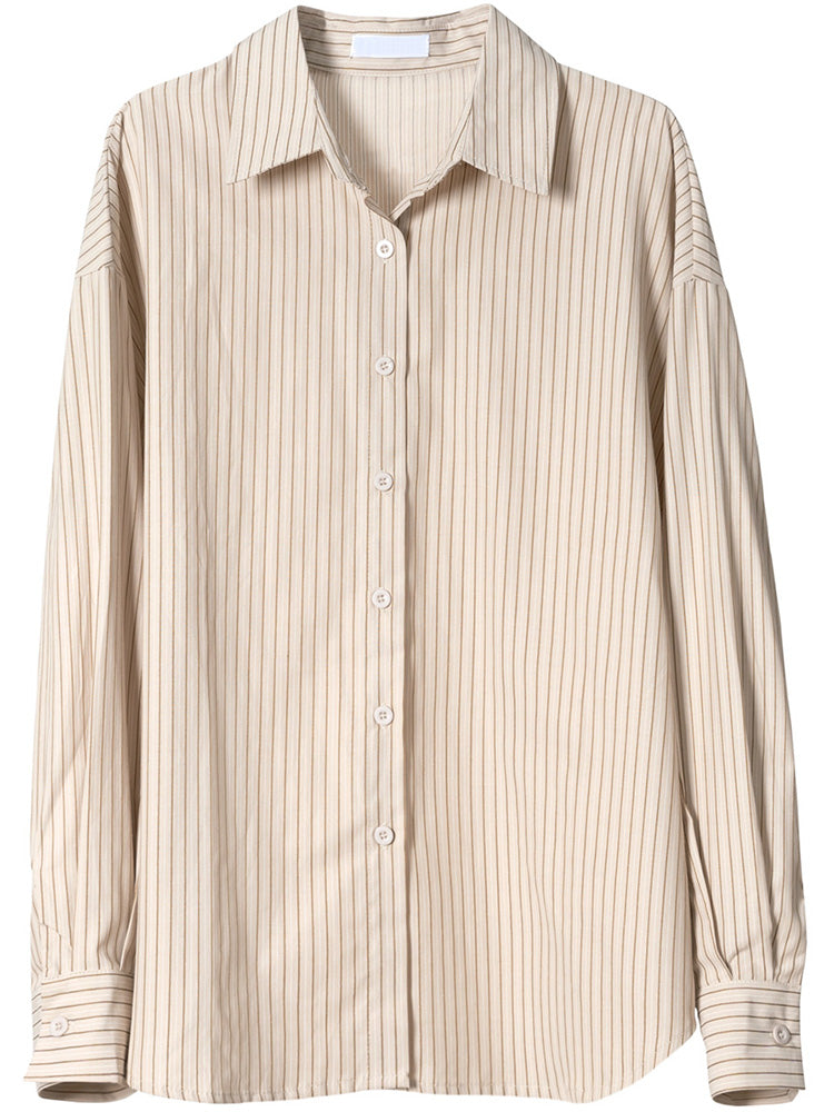 Camicia donna casual a righe verticali, maniche lunghe e vestibilità ampia, marca Valstrend.