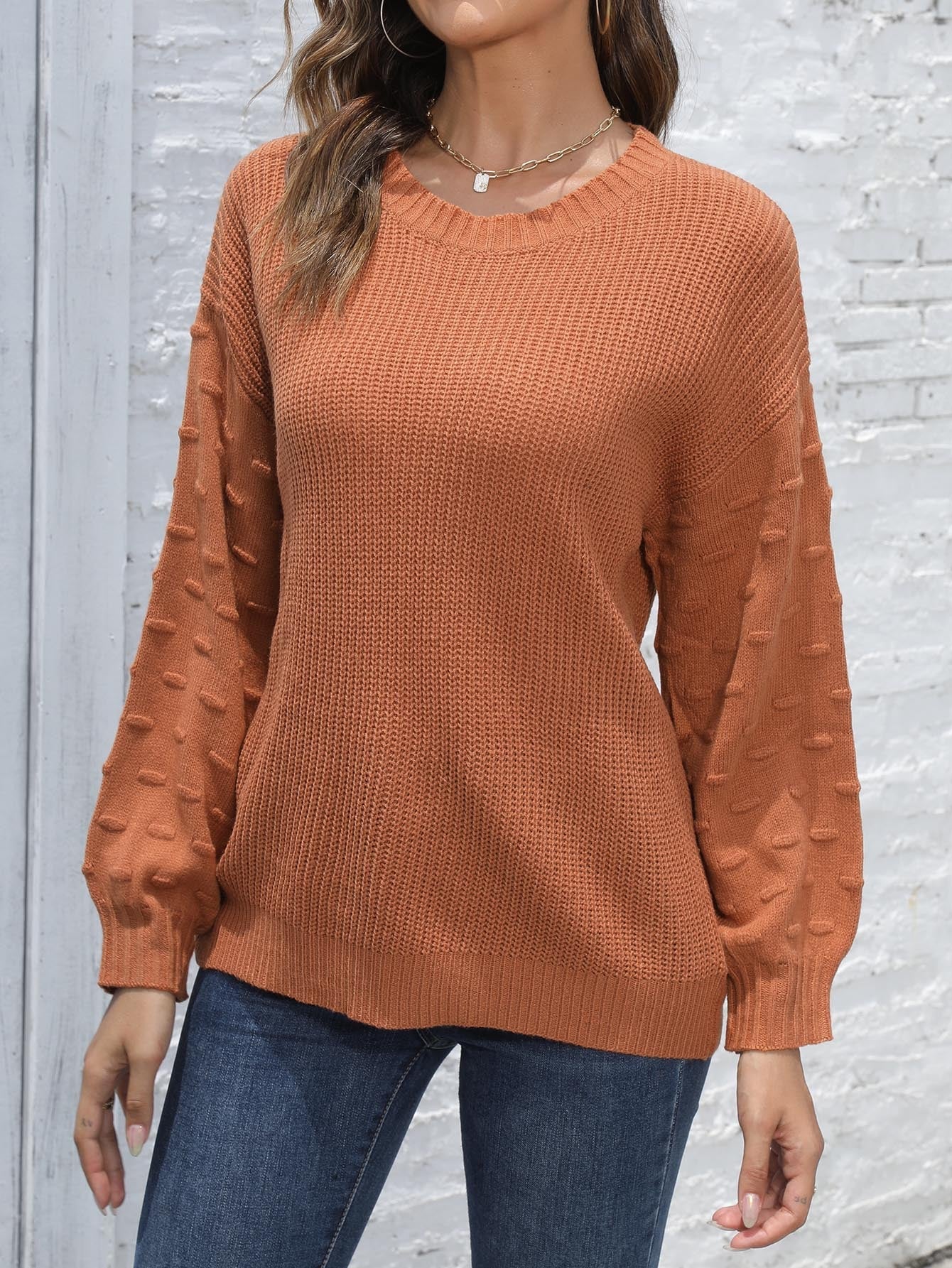 Maglione donna Valstrend, pullover a maglia casual, colore solido, ideale per autunno e inverno, con scollo rotondo e vestibilità comoda