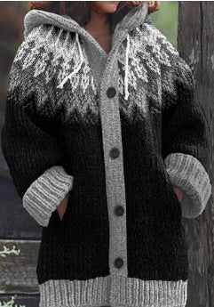 Cappotto retrò lazy con cappuccio in maglia, stile vintage, indossato da una persona, tessuto caldo e morbido, di marca Valstrend shop