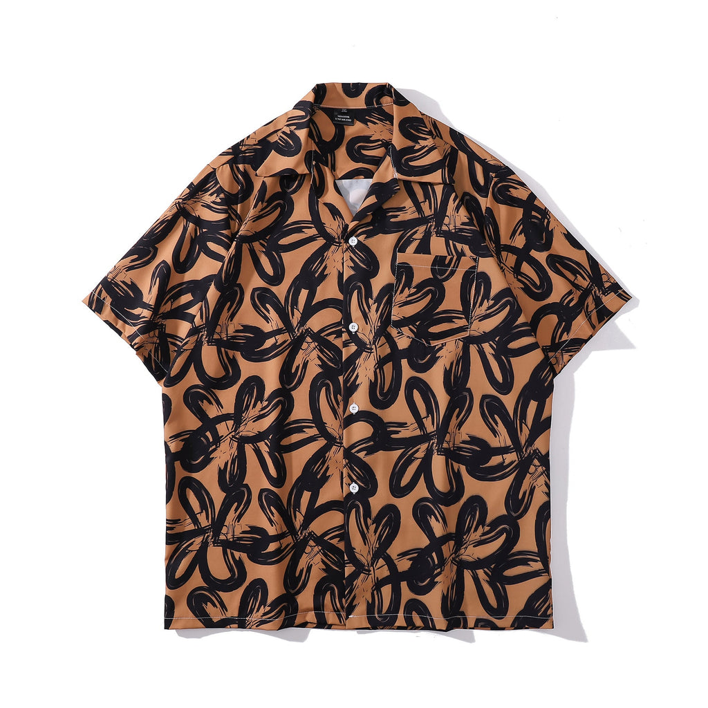 Cuban Collar New Vintage Casual Short Sleeve Printed Shirt Men And Women