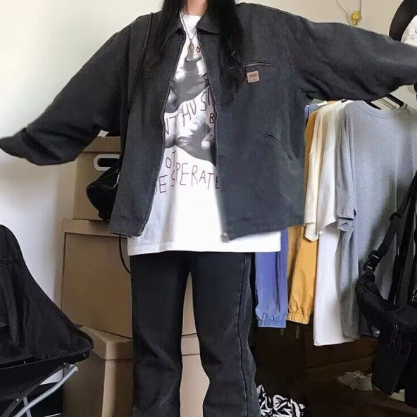 Women's Retro Loose Casual Japanese Cargo Jacket Coat
