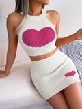 Completo casual in top corto e gonna a vita alta, contrasto di colori, stile trendy, marca Valstrend.