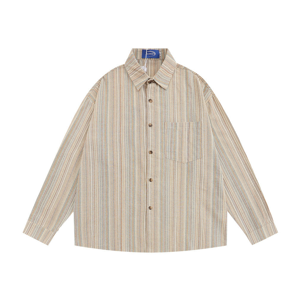 Camicia a righe verticali a maniche lunghe, stile casual e trendy, marca Valstrend, top cardigan americano largo e comodo