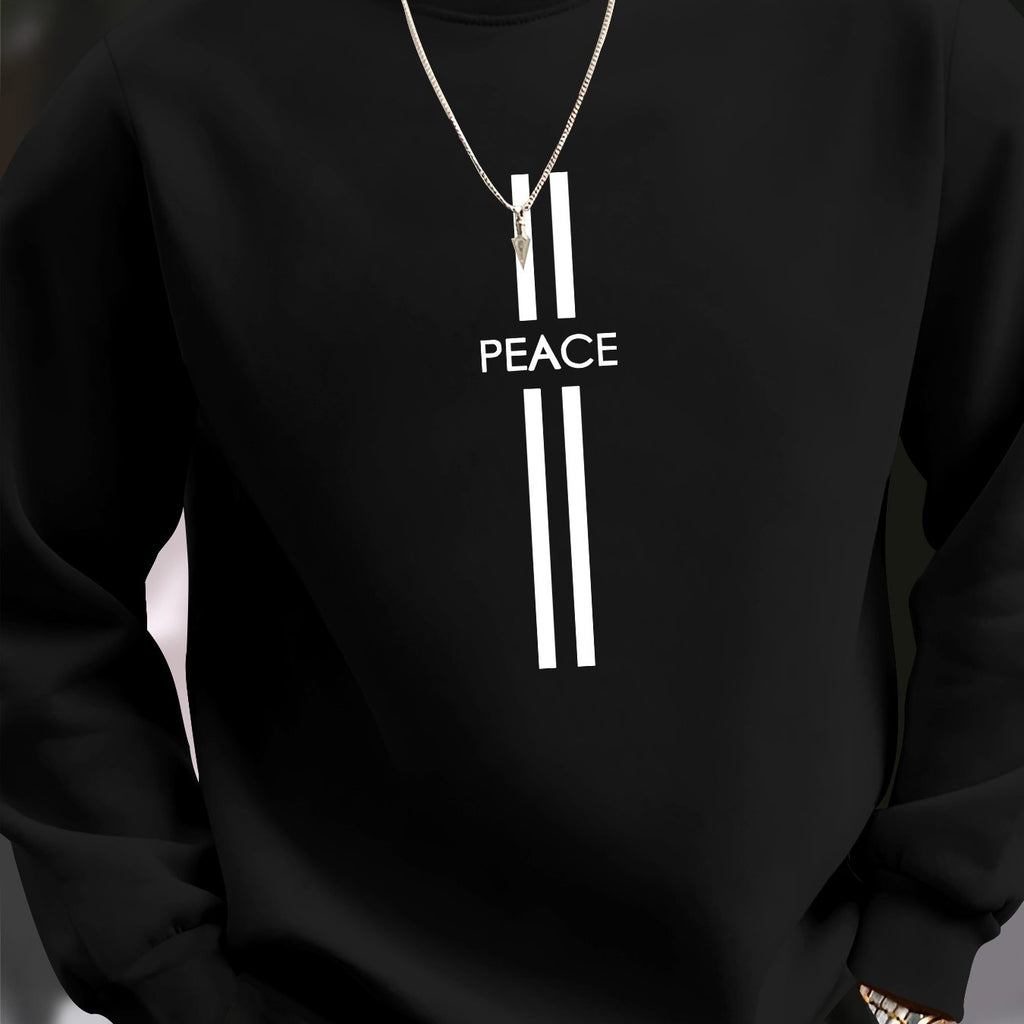 Felpa casual da uomo Valstrend con stampa Peace Element, maniche lunghe, scollo rotondo in tessuto poliestere lavabile in lavatrice