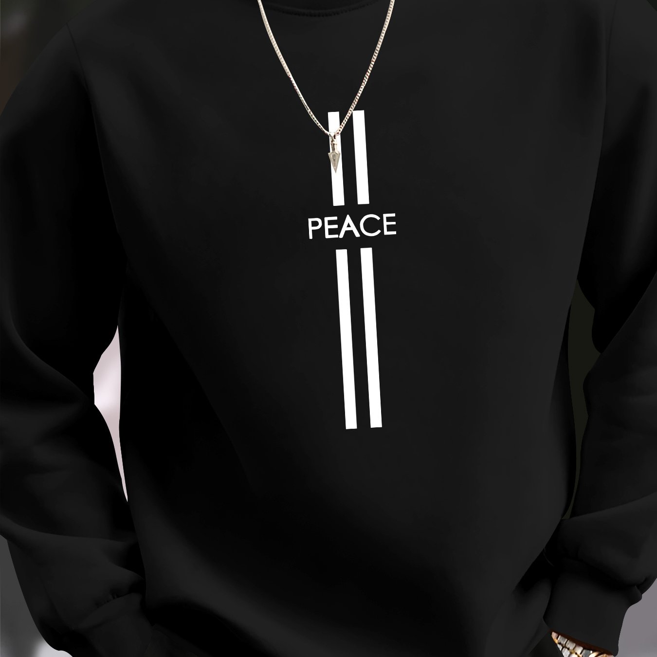 Felpa casual da uomo Valstrend con stampa Peace Element, maniche lunghe, scollo rotondo in tessuto poliestere lavabile in lavatrice
