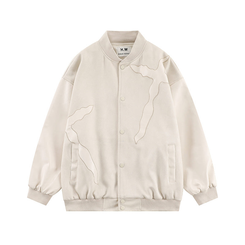 Heavy Industry Veneer Embroidery Flame Cross Baseball Uniform Jacket