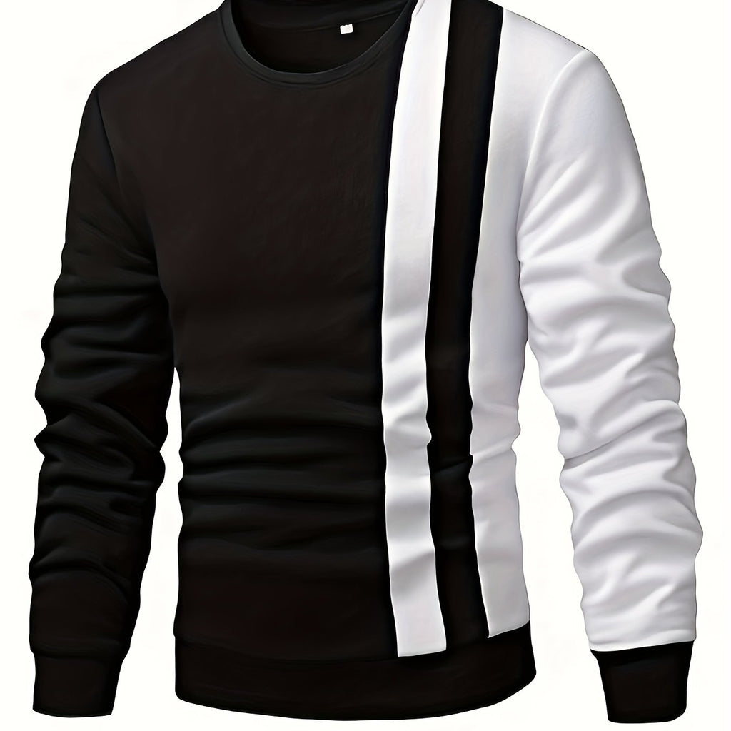Felpa color block da uomo Valstrend, casual e creativa con girocollo, ideale per autunno e inverno, vista frontale con dettagli di design.