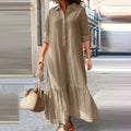 European And American Cotton And Linen Long Irregular Dress Shirt Collar Button