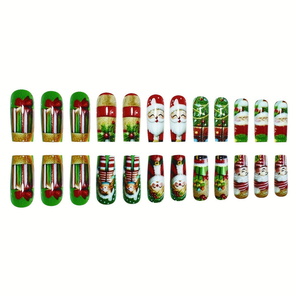 Set di 24 smalti finte natalizi Valstrend con disegni di Babbo Natale e fiocchi di neve, forma quadrata media, finitura lucida.
