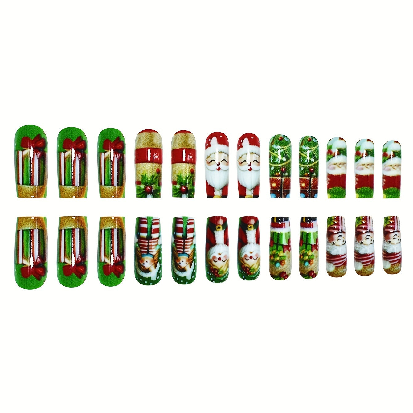 Set di 24 smalti finte natalizi Valstrend con disegni di Babbo Natale e fiocchi di neve, forma quadrata media, finitura lucida.
