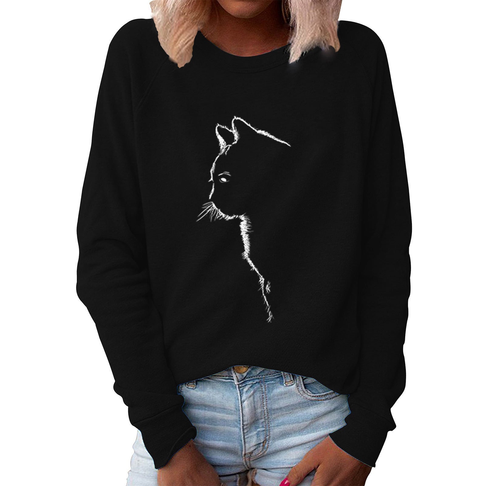 Maglione donna Valstrend shop con stampa creativa, collo rotondo e maniche lunghe, design originale e stile casual.