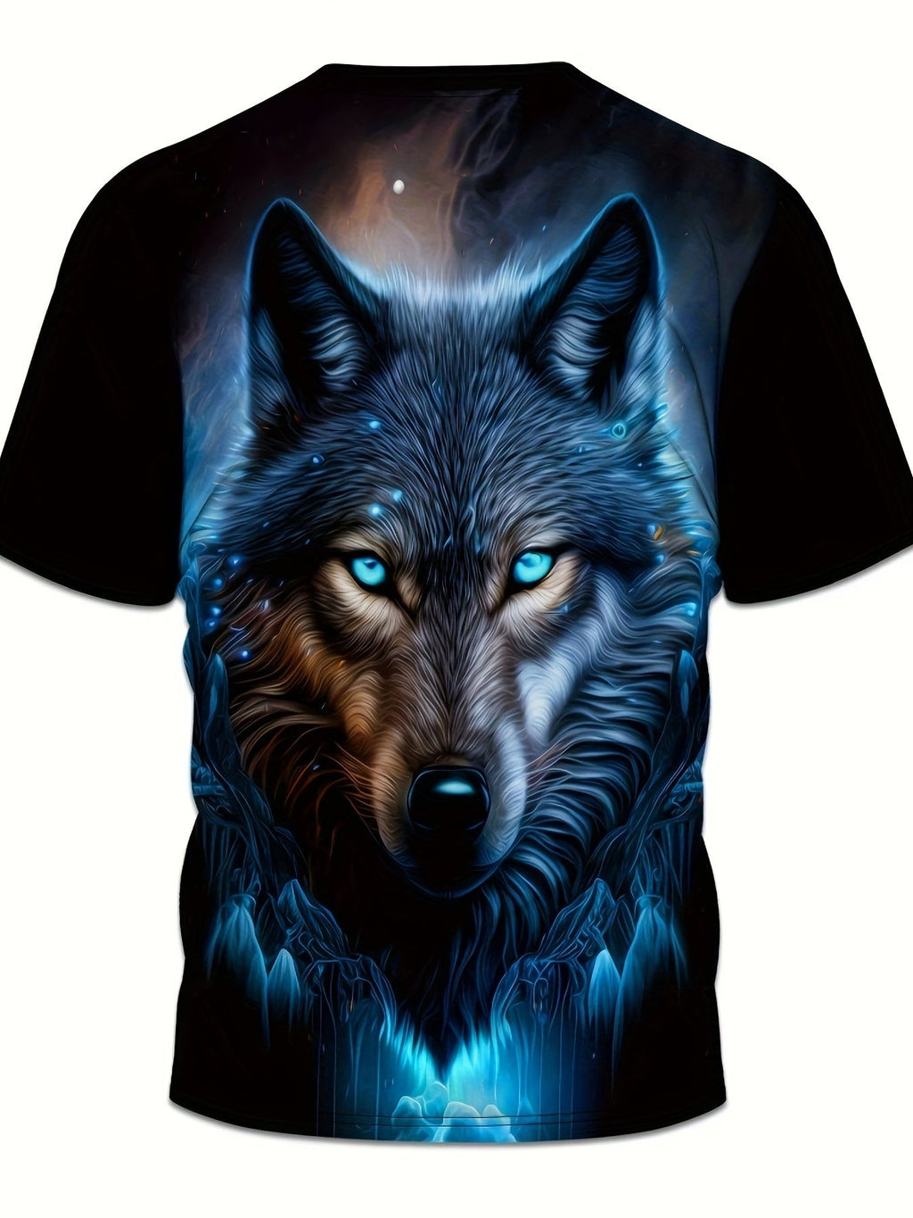 T-shirt da uomo Valstrend con stampa grafica di un lupo, maniche corte, collo rotondo, abbigliamento casual per outdoor.