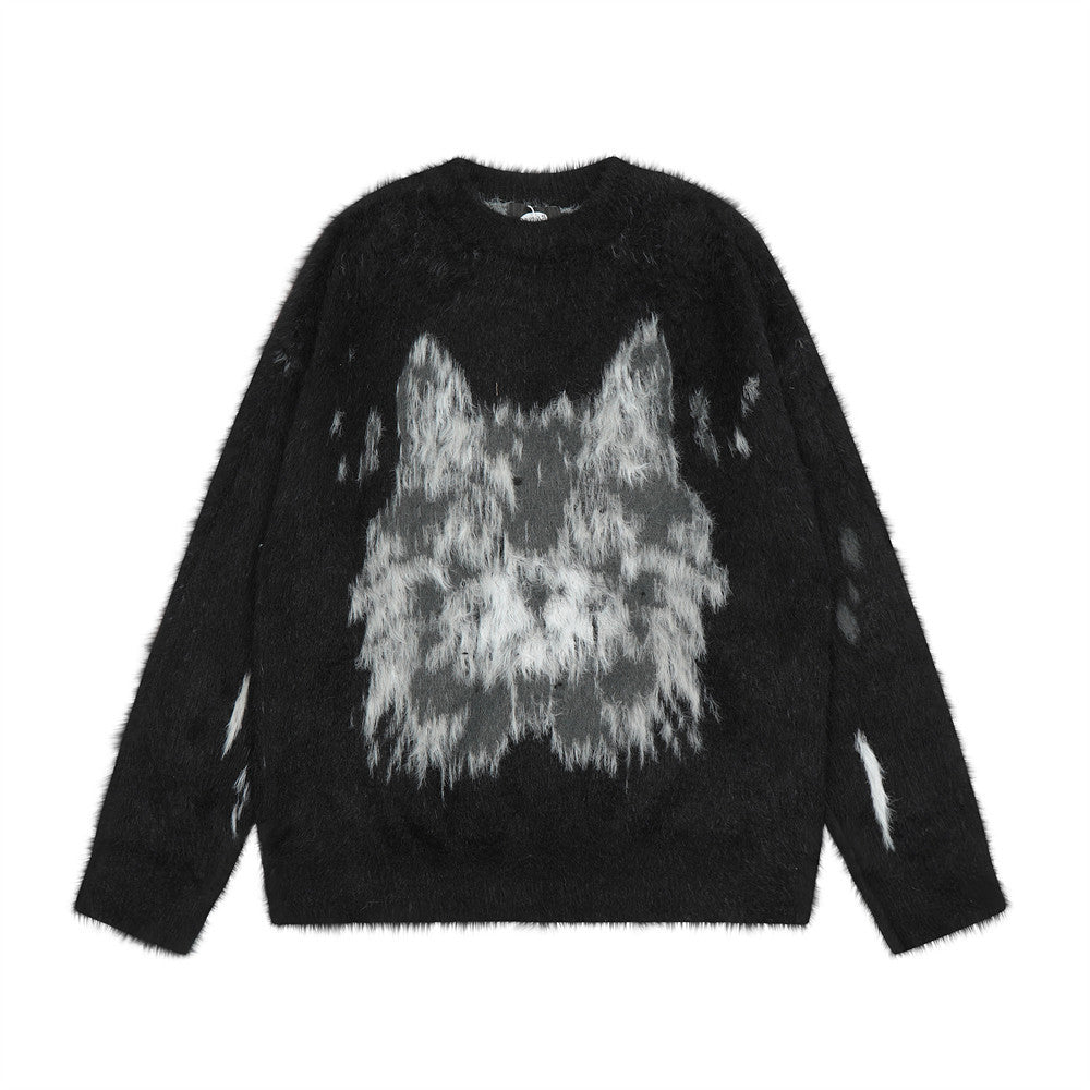 Maglione uomo Valstrend Shop con motivo animal jacquard, collo rotondo, tessuto felpato e vestibilità ampia.
