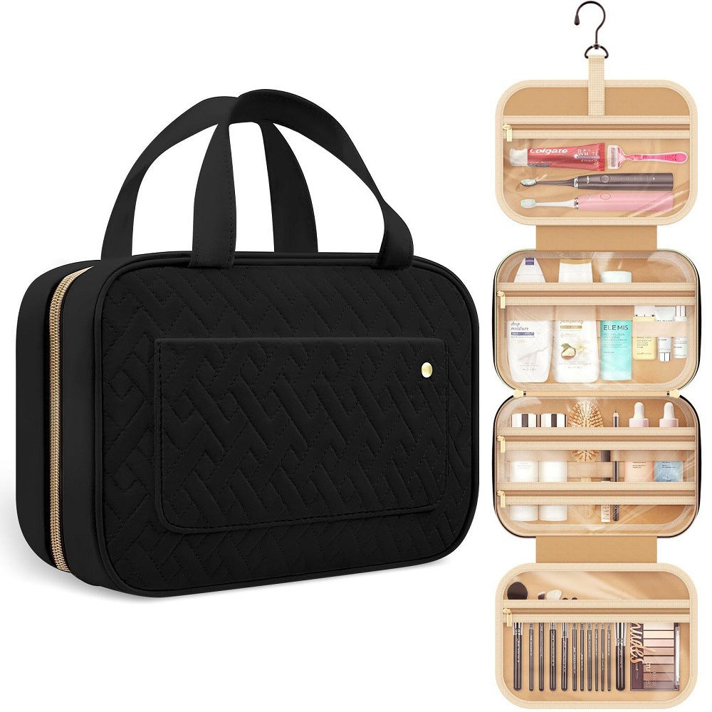 Custodia da viaggio Valstrend con gancio, borsa portatile per cosmetici e articoli da toilette, con tasche e spazio organizzato.