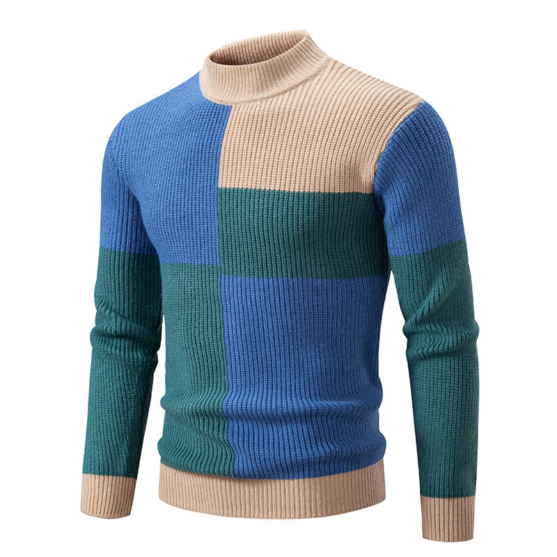 Maglione da uomo con colletto a metà altezza, contrasto di colori, stile casual e moda giovanile coreana, marca Valstrend.