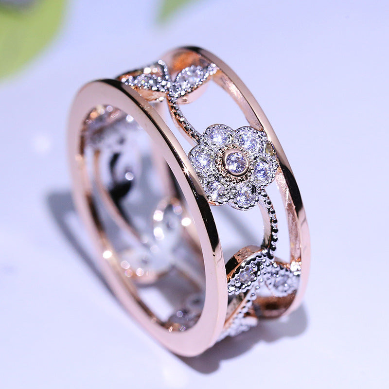 Anello da matrimonio con fiori di diamante e foglie, anello di fidanzamento elegante di Valstrend shop, dettagli lucidi e raffinati