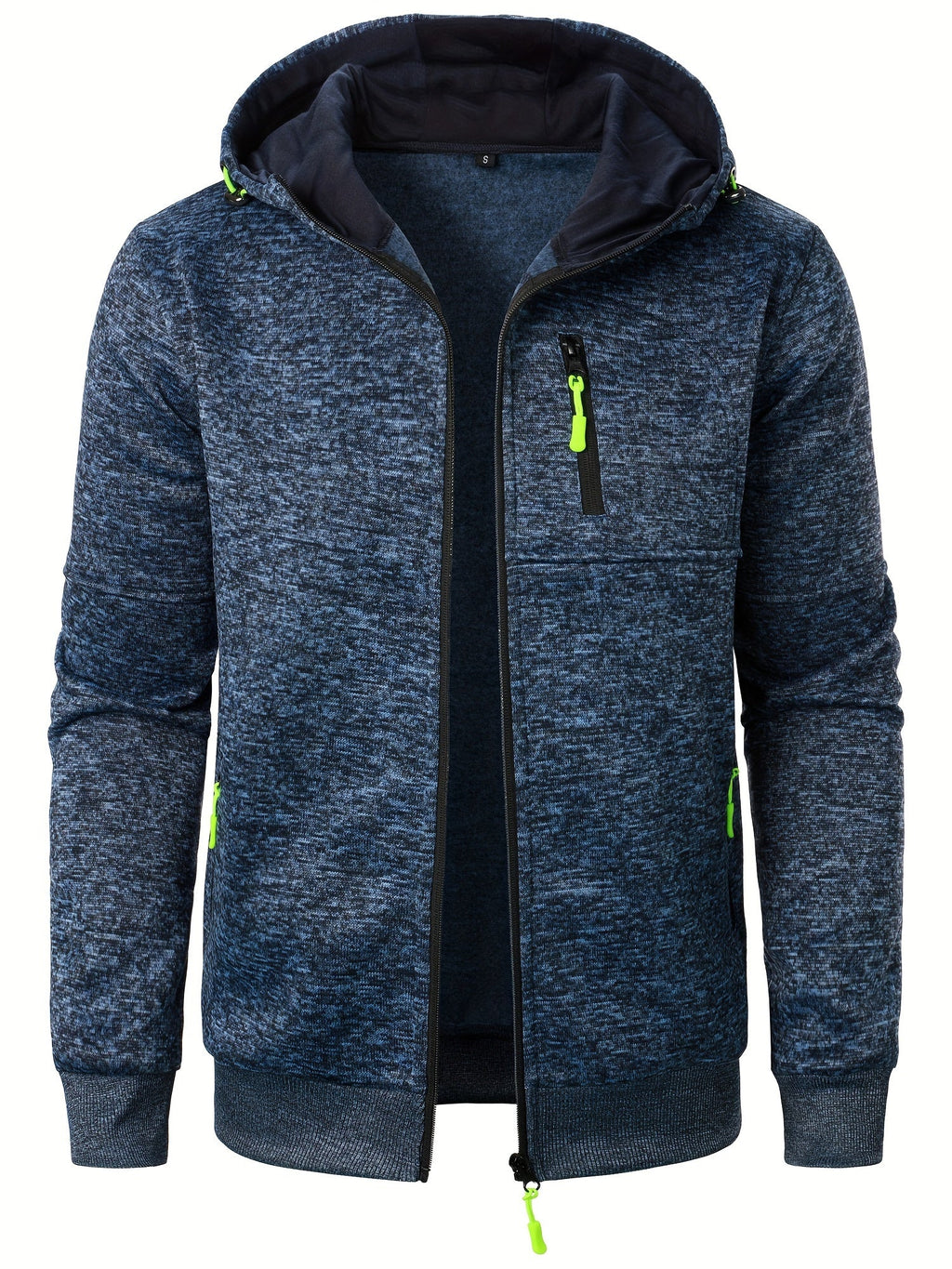 Felpa casual da uomo Valstrend con cappuccio in maglia soffice, zip, tasca a marsupio e maniche lunghe in misto poliestere.