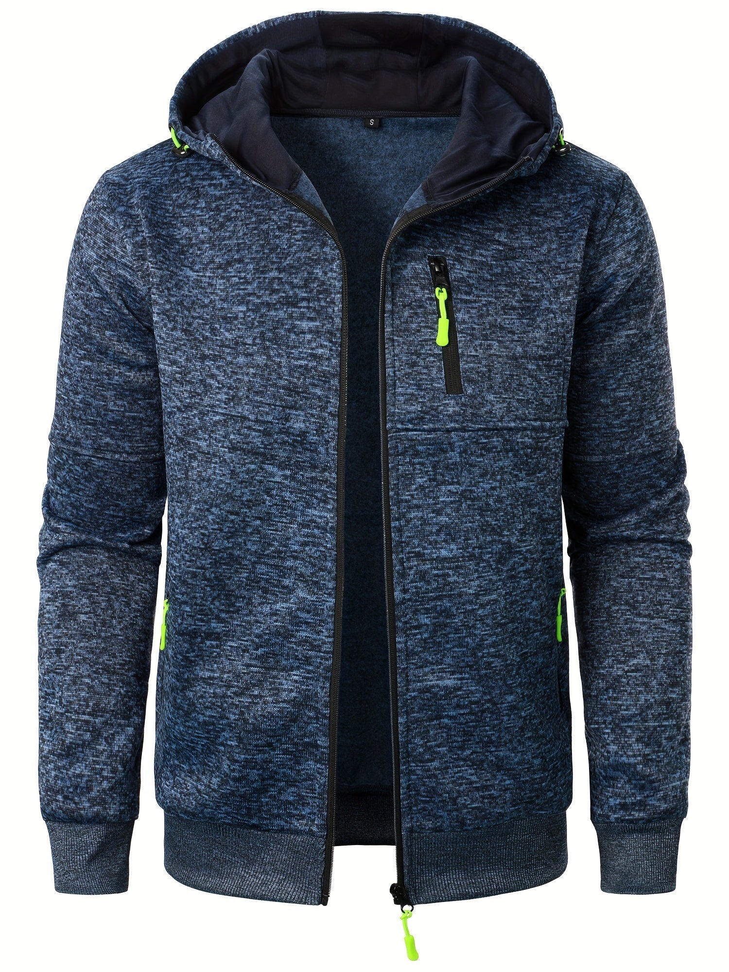 Felpa casual da uomo Valstrend con cappuccio in maglia soffice, zip, tasca a marsupio e maniche lunghe in misto poliestere.