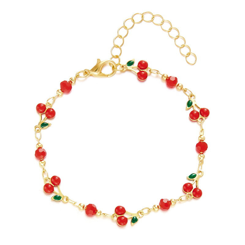 Braccialetto femminile Valstrend con charm a ciliegia, gioiello alla moda a tema frutta, elegante e colorato.