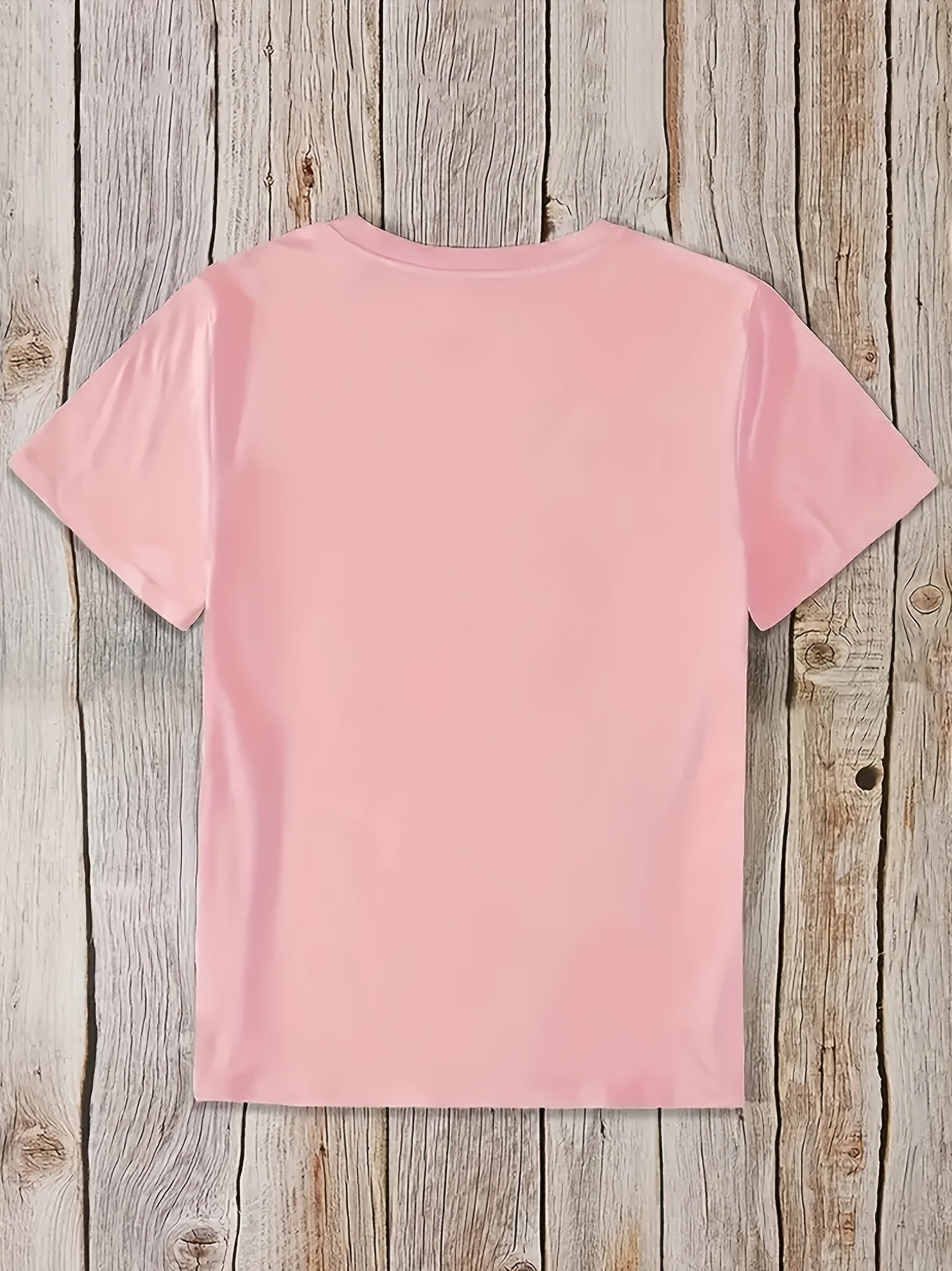 Maglietta casual da donna Valstrend con stampa orso cartone animato, maniche corte e collo rotondo in poliestere, adatta a tutte le stagioni