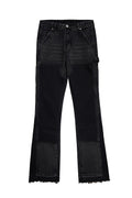 Jeans da uomo Valstrend stile high street, con cuciture a vista, deconstructed, neri, leggermente svasati e larghi.