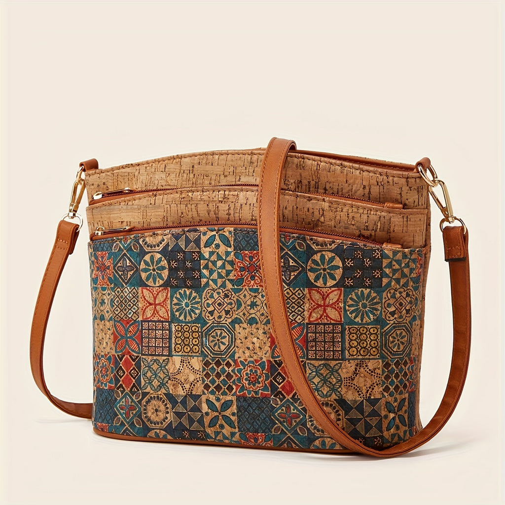 Vintage Floral Print Crossbody Bag, Tree Leather Pattern Phone Purse, Boho Shoulder Bag