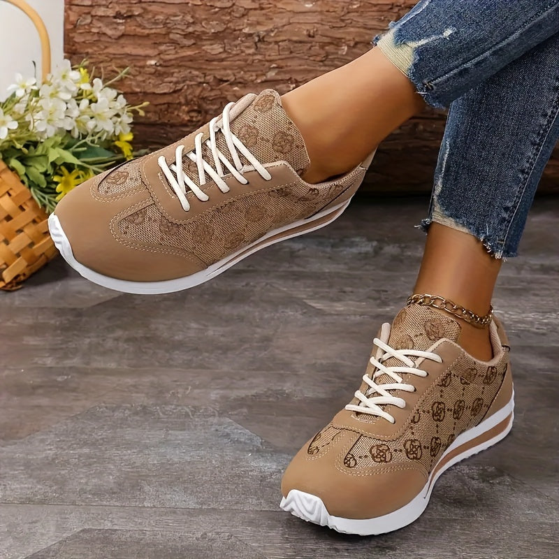 Scarpe da donna Valstrend con motivo a rose, sneakers casual con lacci, suola in gomma, stile preppy, piattaforma morbida, basso.