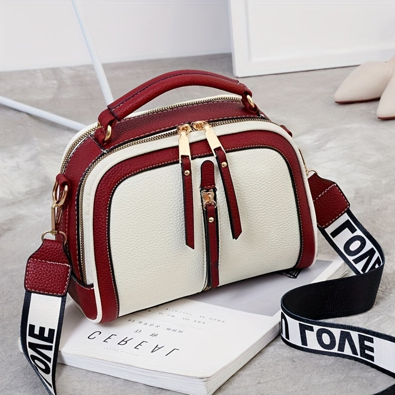 Borsa a spalla casual donna Valstrend in eco-pelle, color solido, tracolla regolabile, resistente alle macchie, con chiusura a zip.