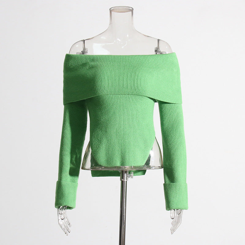 Top elegante Valstrend in stile off-shoulder, con orlo irregolare e tinta unita, vestibilità slim e design sobrio.