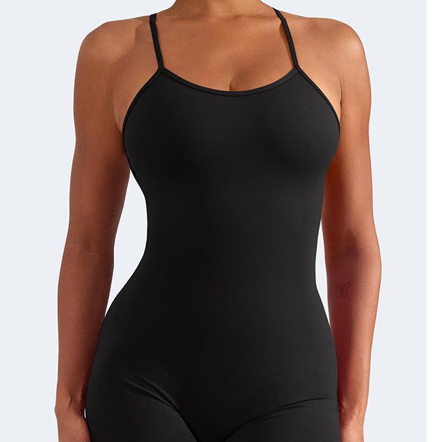 Tuta aderente da donna Valstrend, jumpsuit con bretelle, stile slim-fit, ideale per yoga e abbigliamento sportivo.