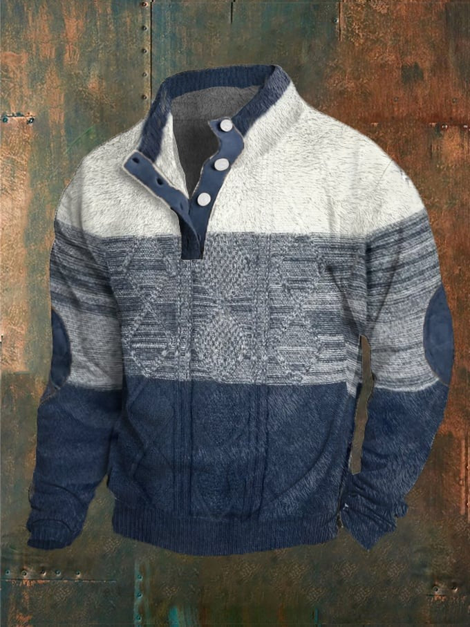 Maglione Henley da uomo Valstrend con stampa digitale, tessuto morbido e dettagli classici, vista frontale del maglione.