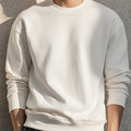 Men'S Fashion Long Sleeve Sweatshirt, Loose Fit, Stretch Polyester, Crew Neck, Solid Color, Knit Fabric, Casual Style, Autumn/Winter Collection