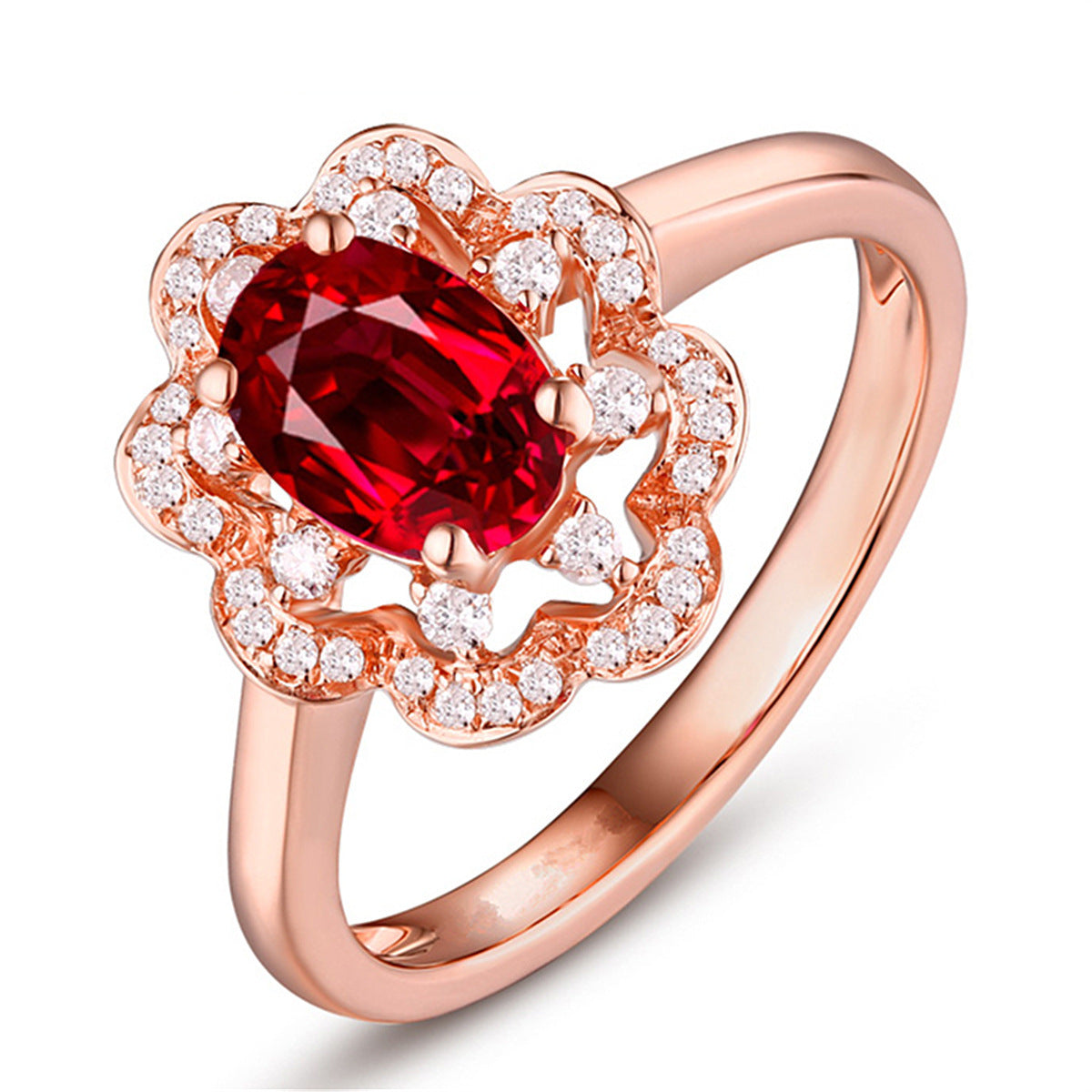 Anello di nozze in argento rosa con rubino di alta qualità, gioiello elegante di Valstrend Shop con design raffinato.