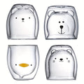 4pcs Set Cute Animal Glass Mugs - Double-Walled Insulated Espresso & Coffee Cups, Perfect for Tea, Milk, and Cold Drinks - BPA-Free, Reusable, Ideal for Valentine's Day & Birthday Gifts