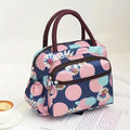 Fashion Floral Oxford Fabric Top-Handle Bag with Multi-Layer Zipper, Waterproof Lunch Bag, Lightweight with Fixed Shoulder Straps and Clutch, Polyester Lined - Guangzhou Large Capacity Portable Bento Bag