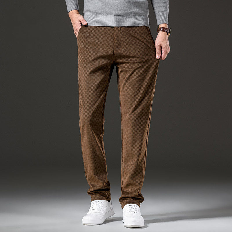 Pantaloni casual uomo in velluto a costine, vita alta, larghi e dritti con stampa, ideali per giovani e adulti, marca Valstrend.