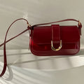 Chic Vintage-Inspired Baguette Bag for Women - Elegant Red Faux Leather with Detachable Strap, Lightweight & Sparkle Accents