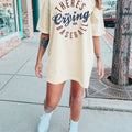Cotton Knit Alphabet Print Casual T-Shirt Dress - Crew Neck, Short Sleeve, 100% Cotton Fabric, "There's No Crying in Baseball" Graphic, All Season Wear for Adults