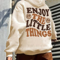 Felpa con cappuccio da uomo Valstrend, stampa grafica "Enjoy The Little Things", tasca marsupio, maniche lunghe, stile casual autunnale.