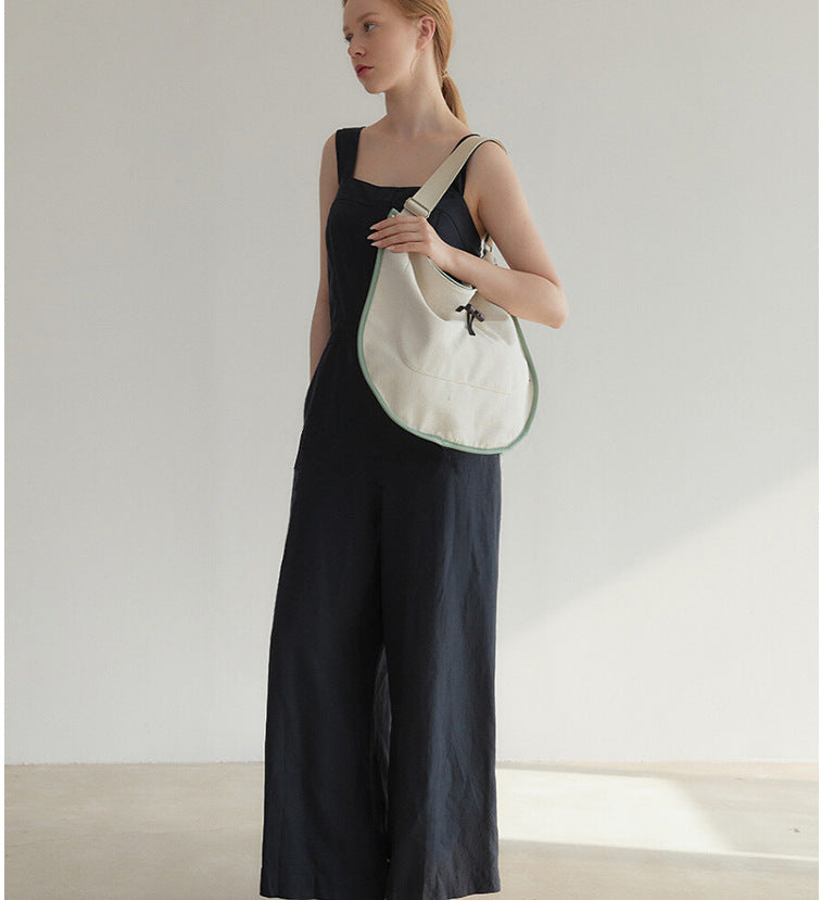 Borsa tote Valstrend in tessuto canvas con dettagli in pelle, coulisse, grande capacità e stile semplice e moderno.