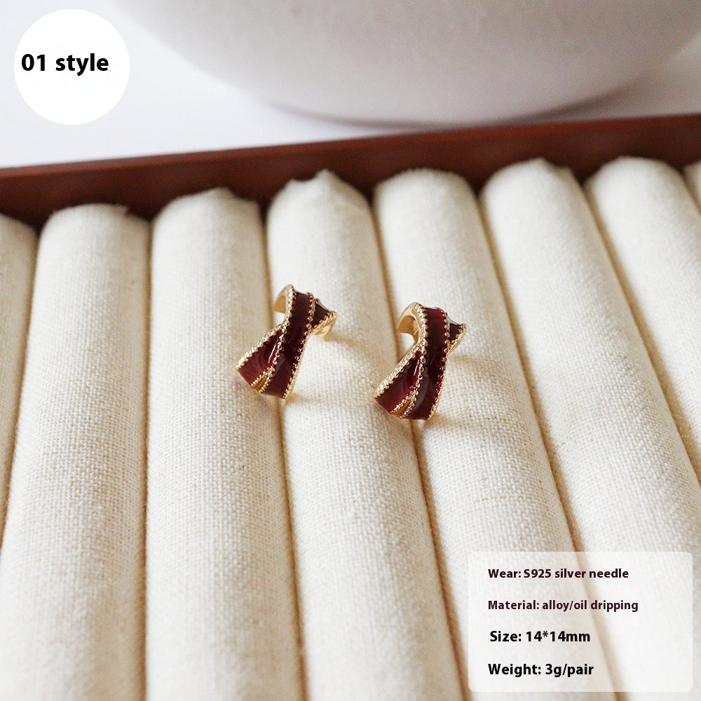 Orecchini eleganti in argento sterling con forma a goccia geometrica stile retro francese, design C-shape, Valstrend.